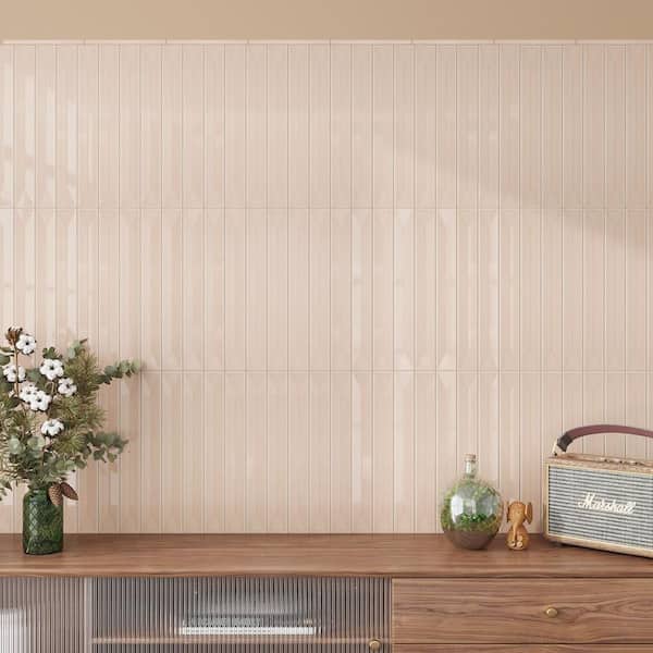 Horizonte 0.5 in. x 8 in. Glossy Powder Pink Ceramic Pencil Trim Wall Tile (0.27 sq. ft./Case)-10 Pack