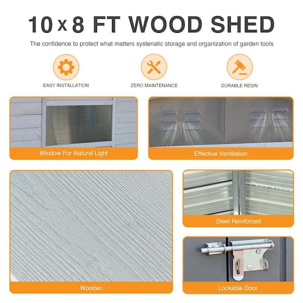 Runesay 10 ft. W x 8 ft. D Gray Wood and Metal Shed with Lockable