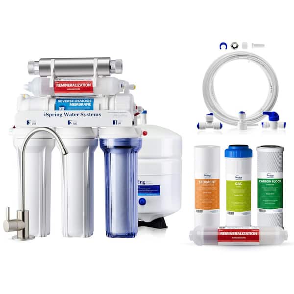 NSF-Certified RCC7AK-UV 7-Stage Alkaline UV RO Water Filtration System w/ 6-Month Filter Pack and Fridge/Ice Maker Kit