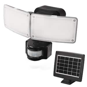180-Degree Black Motion Activated Solar Powered Outdoor 2-Head LED Security Flood Light 1000 Lumens