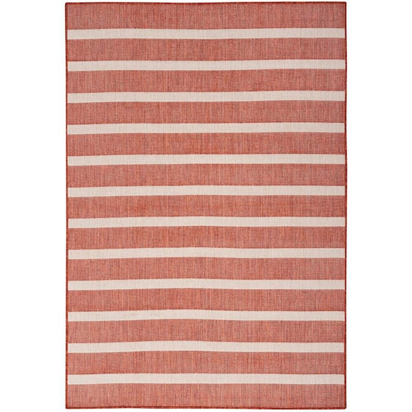 Nourison Positano Terracotta Ivory 7 ft. x 10 ft. Stripes Contemporary Area Rug