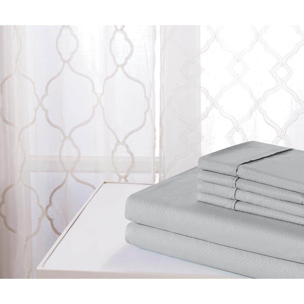 Silver Chevron Embossed Bamboo Queen Sheet Set with Microfiber