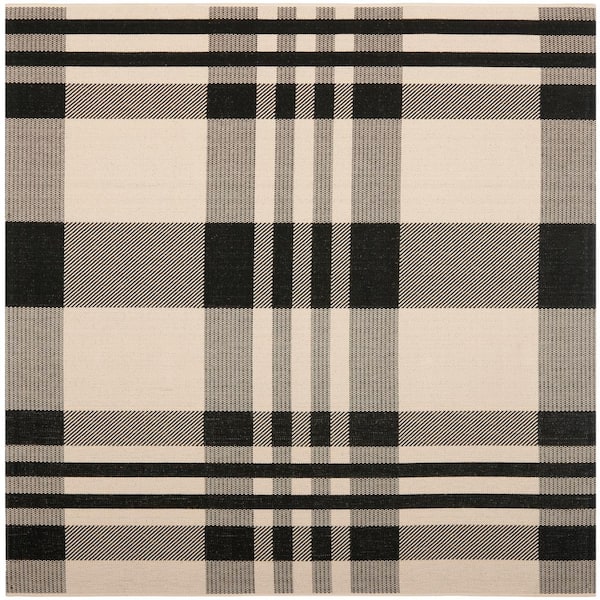 Courtyard Black/Bone 8 ft. x 8 ft. Plaid Indoor/Outdoor Square Area Rug