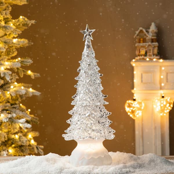 Glitzhome 18.5 in. H Christmas Lighted Acrylic Rotating Table Tree