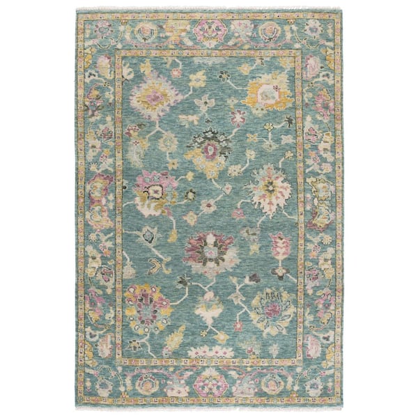 Samarkand 6 ft. x 9 ft. Green/Pink Cottage Oushak Floral Area Rug