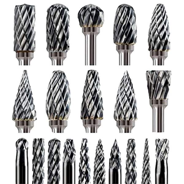Unbranded 1/8 in. Tungsten Carbide Burr Bits Grinding Engraving Kit with Double Cut for Dremel Rotary Tool (20-Pack)