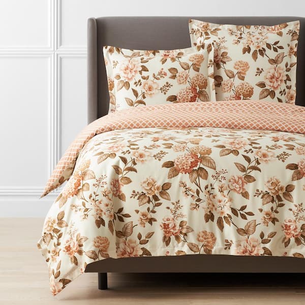 The Company Store Legends Hotel Blooming Flowers Cocoa Queen Wrinkle-Free Sateen Duvet Cover