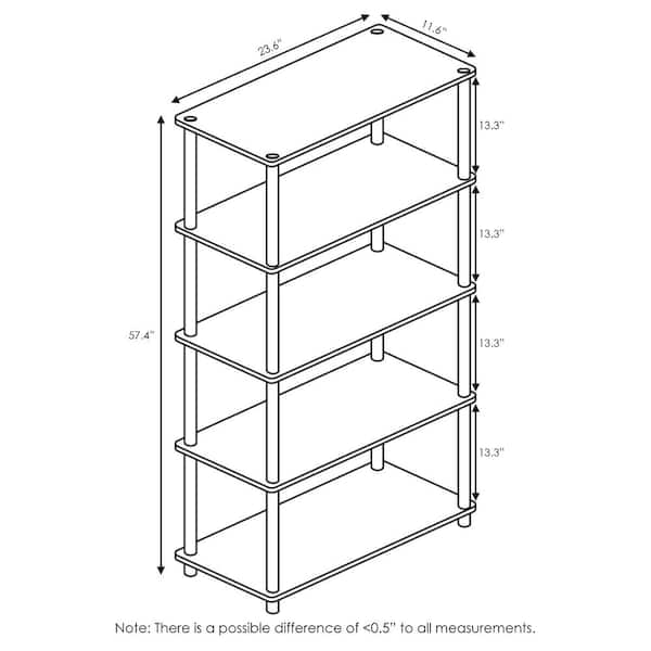 57.4 in. Tall Americano/Black 5-Shelves Etagere Bookcases