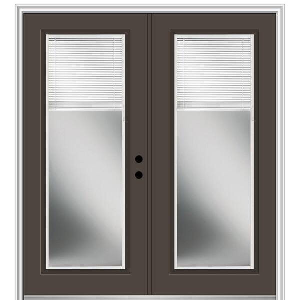 MMI Door 64 in. x 80 in. Internal Blinds Left-Hand Inswing Full Lite Clear Glass Painted Steel Prehung Front Door