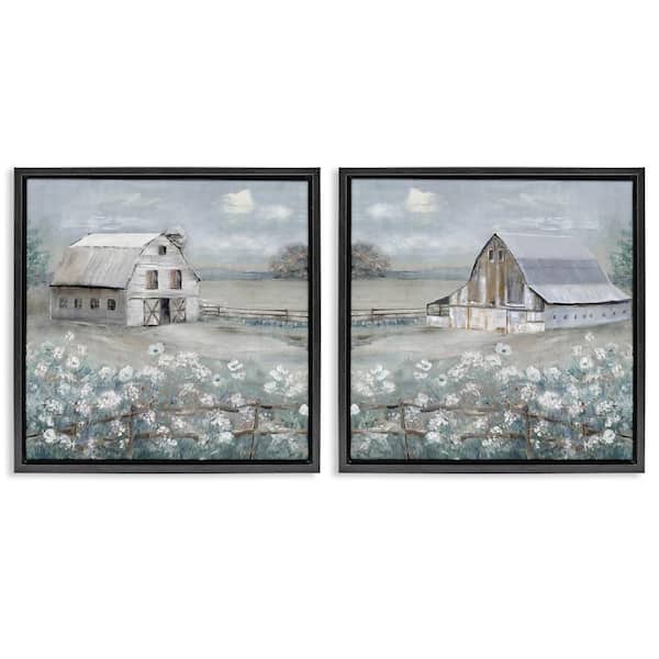 Stupell Industries Country Meadows with Barns by Sally Swatland 2-Pieces Black Floater Frame Nature Graphic Art Print 25 in. x 25 in.
