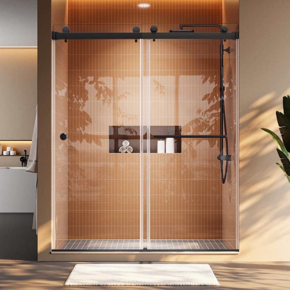 59 in. W x 72 in. H Frameless Double Sliding Shower Door in Matte Black, 8mm Tempered Glass, Stainless Steel Hardware price history on PriceWatchPro