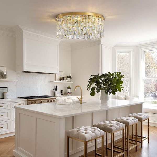 SILJOY 6-Light Black Modern Crystal Chandelier Drum Island