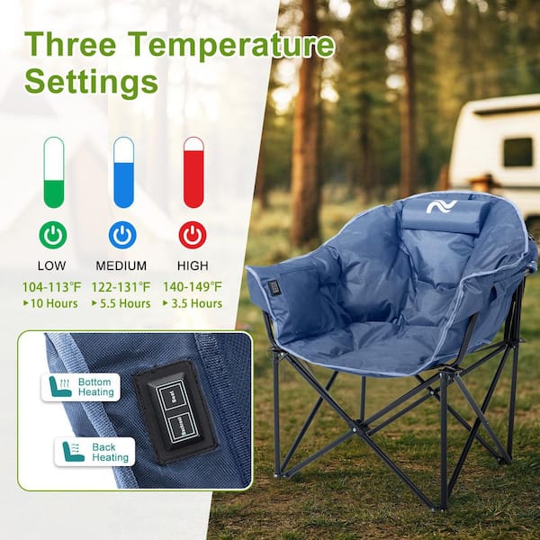 Oversized Heated Camping Chair w/3 Heat Levels Portable Folding Heated Chair Round Moon Saucer Folding Lawn Chair, Teal