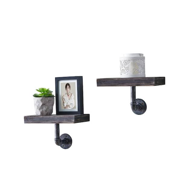 DANYA B 12 in. x 7 in. Floating Pipe Industrial Ebony Rustic Wall Mount ...