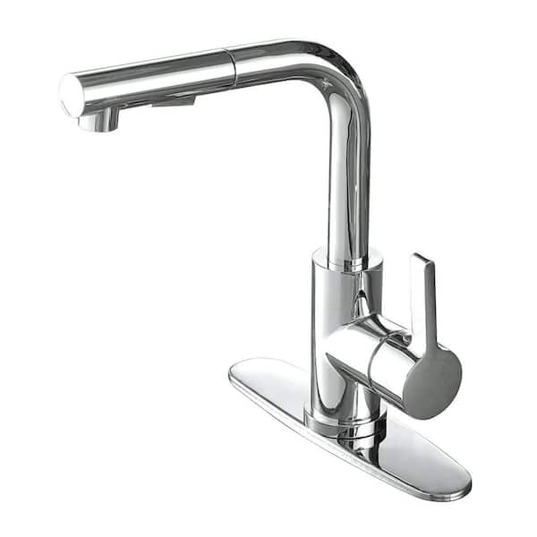 Kingston Brass Continental Single-Handle Deck Mount Gooseneck Pull Out Sprayer Kitchen Faucet in Polished Chrome