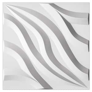 19.7 in. x 19.7 in. White Flowing Wave 3D Wall Tile Paintable 3D PVC Wall Panel (Pack of 12) (Covers 32 sq. ft.)