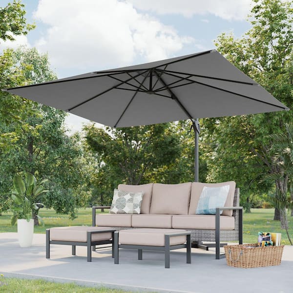 10 x 8 ft. Metal Cantilever Patio Umbrella with 360° Rotation and Canopy Angle Adjustment in Gray
