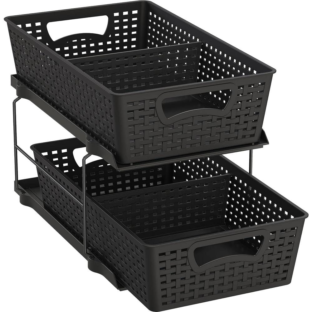 Countertop 2-Tier Bathroom Organizer Tray Pull-Out Sliding Drawer Storage i