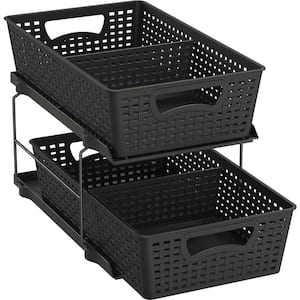Countertop 2-Tier Bathroom Organizer Tray Pull-Out Sliding Drawer Storage in Black