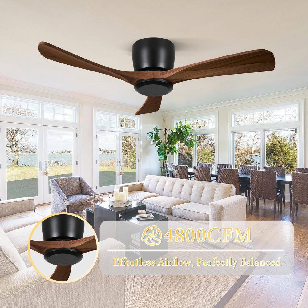 48 in. Black Steel Ceiling Fan with Brown ABS Blades and LED Light