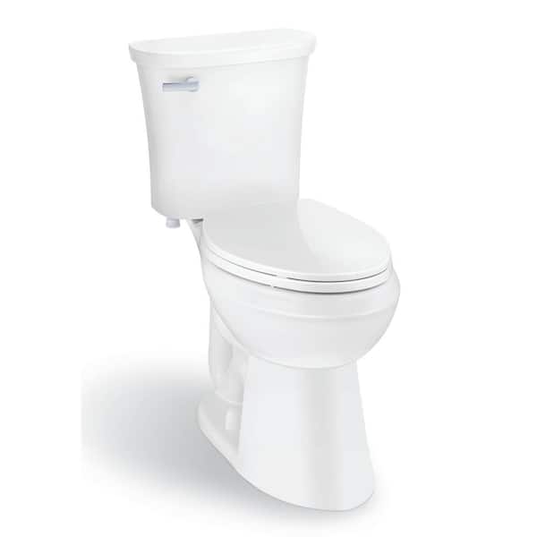 Glacier Bay Power Flush 2-Piece 1.28 Gallons Per Flush GPF Single Flush Elongated Toilet in White with Slow-Close Seat Included