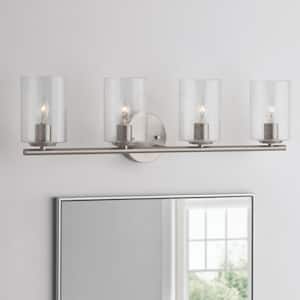 Champlain 31-1/2 in. 4-Light Brushed Nickel Modern Bathroom Vanity Light with Clear Seeded Glass Shades