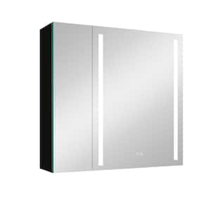30 in. W x 30 in. H Rectangular Black LED Anti-Fog Aluminum Surface Mount Medicine Cabinet with Mirror