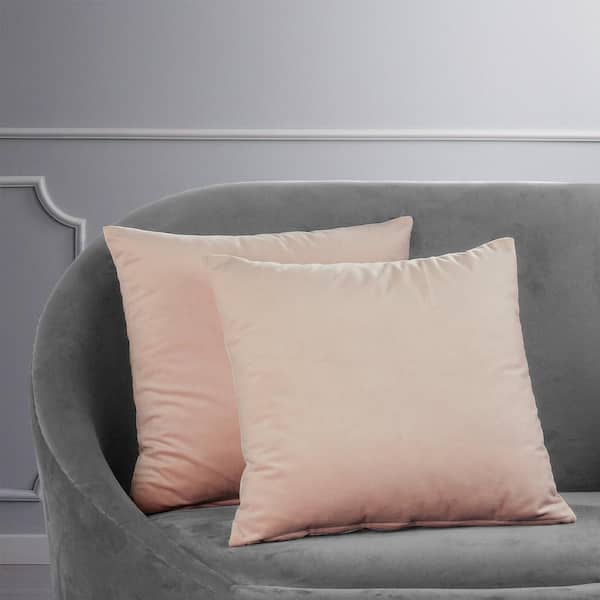 Exclusive Fabrics & Furnishings Signature Rosey Dawn Grey Pink Velvet Cushion Cover - 18 in. W x 18 in. L (Pair)