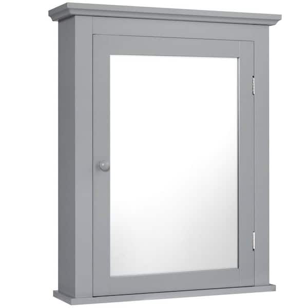 WELLFOR 22 in. W x 27 in. H Rectangular Gray MDF Surface Mount Medicine Cabinet with Mirror