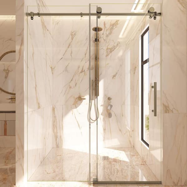 Murano Lux 48 in. W x 72 in. H Frameless Single Sliding Shower Door in Brushed Nickel Finish with 3/8 in. Tempered Glass