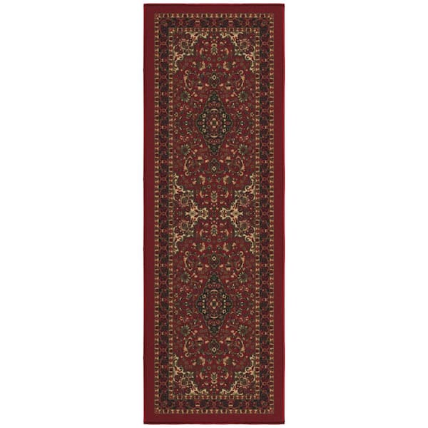 Ottomanson Ottohome Collection Non-Slip Rubberback Medallion 2x5 Indoor Runner Rug, 1 ft. 8 in. x 4 ft. 11 in., Dark Red