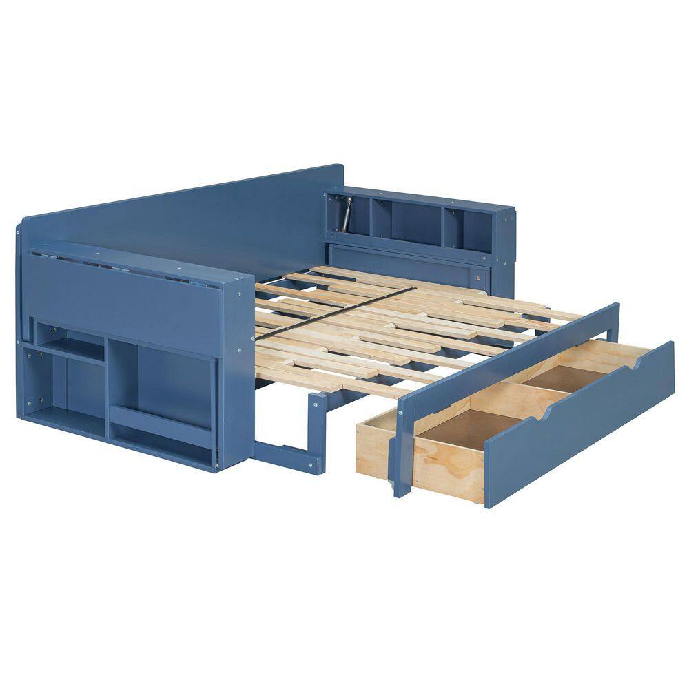 White Queen Size Daybed Convertible Platform bed with Removable Desk, Storage Drawer, Hydraulic Side Table - thumbnail 9