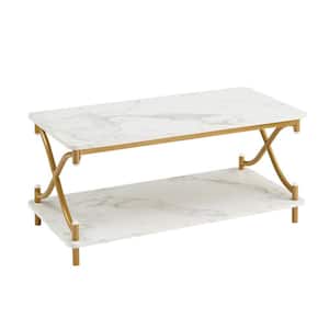 X-Design Coffee Table for Livingroom, 2 Tier rectangle coffee tables ，Room Coffee Tables w/Storage Shelf，39.37"L，Gold