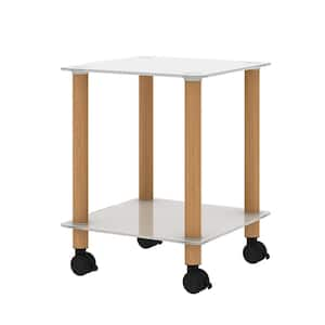 2-Piece White Plus Oak Side Table, 2-Tier Space End Table, Modern Night Stand, Sofa Table Side Table with Storage Shelve