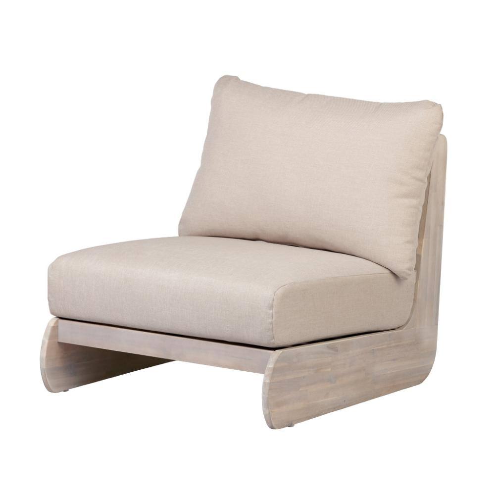 Light White Wood Outdoor Club Lounge Chair with Sand Cushion