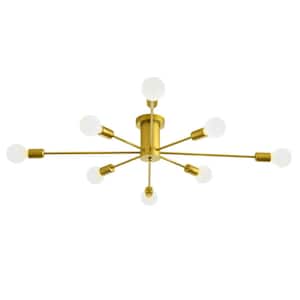 34.2 in. 8-Light Gold Sputnik Ceiling Flush Mount for Dining Living Room Chandelier Ceiling Light