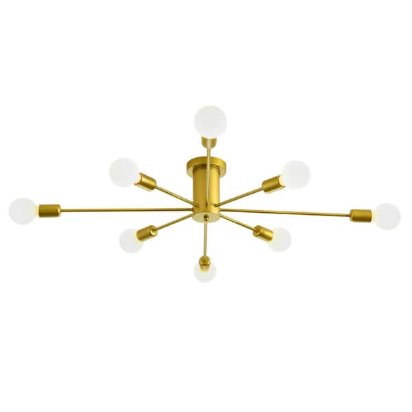 UMEILUCE 34.2 in. 8-Light Gold Sputnik Ceiling Flush Mount for Dining Living Room Chandelier Ceiling Light