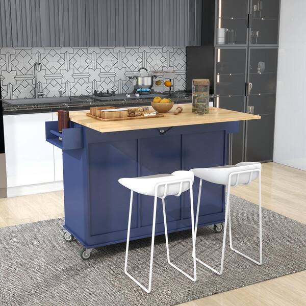 Navy blue kitchen discount island with seating