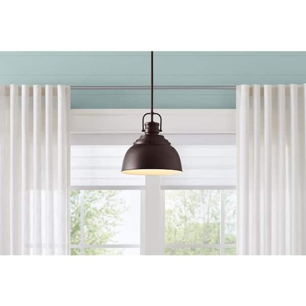 Home Decorators Collection Shelston 13 in. 1-Light Bronze Farmhouse Pendant Light Fixture with Metal Shade