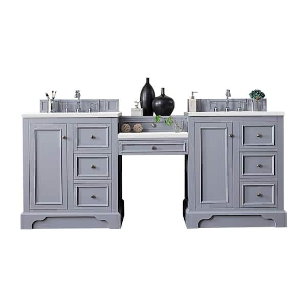 James Martin Vanities De Soto 83.1 in. W x 23.5 in.D x 36.3 in. H Double Bath Vanity in Silver Gray with Quartz Top in Classic White