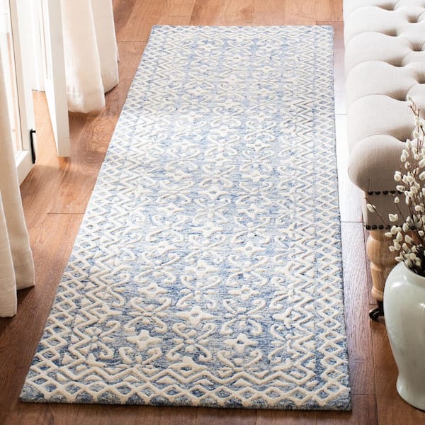 Blossom Blue/Ivory 2 ft. x 8 ft. Border Geometric Runner Rug