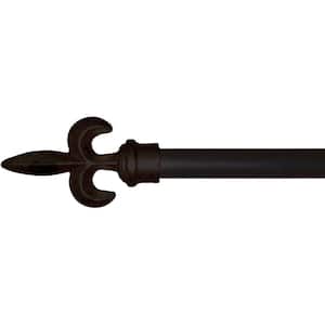 5 ft. Fixed Length 1 in. Dia. Metal Drapery Single Curtain Rod Set in Black with SM Fleur De Lis Finial