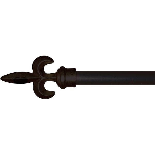 The Artifactory 7 ft. Fixed Length 1 in. Dia. Metal Drapery Single Curtain Rod Set in Black with SM Fleur De Lis Finial