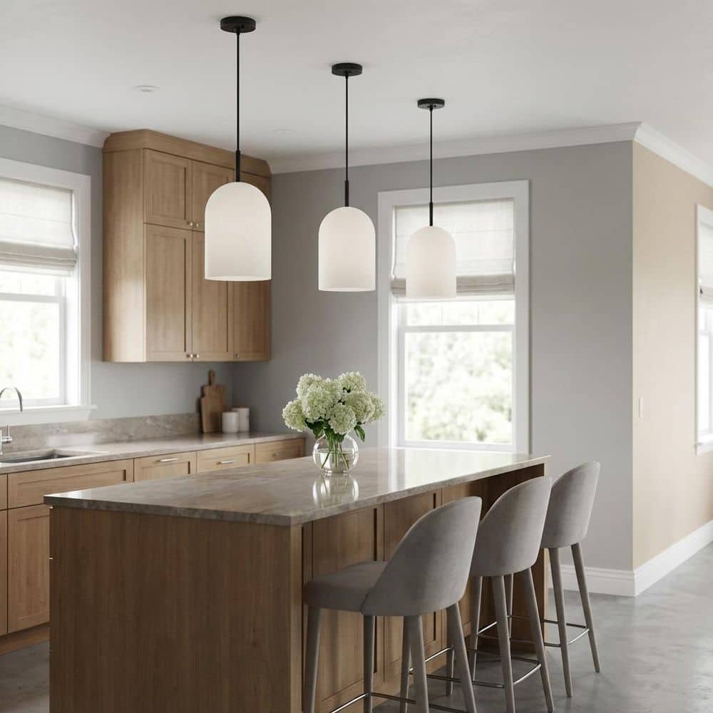 Neblina 10 in. W 1-Light Midnight Black Modern Dimmable Pendant Light with White Etched Glass Shades, Bulb Included price history on PriceWatchPro