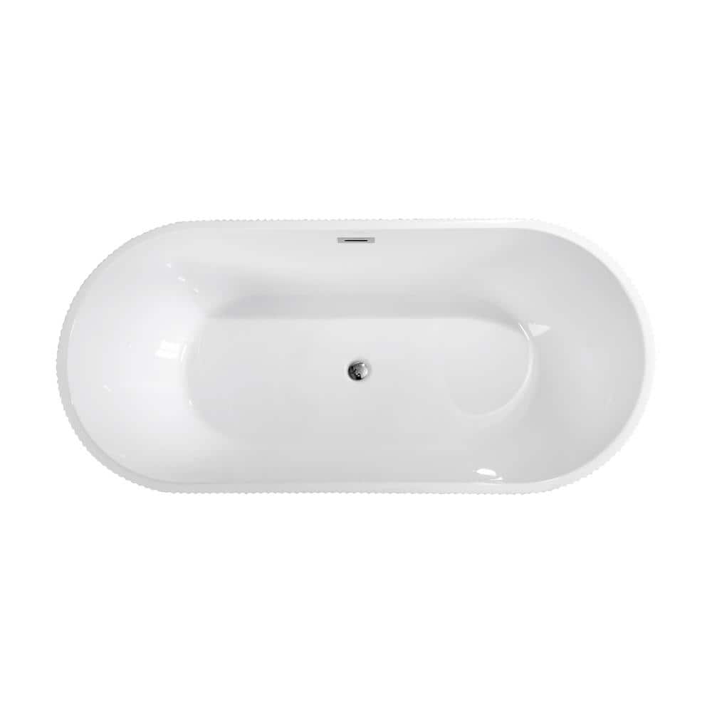 59 in. x 30 in. Acrylic Freestanding Soaking Bathtub with Center Drain in G