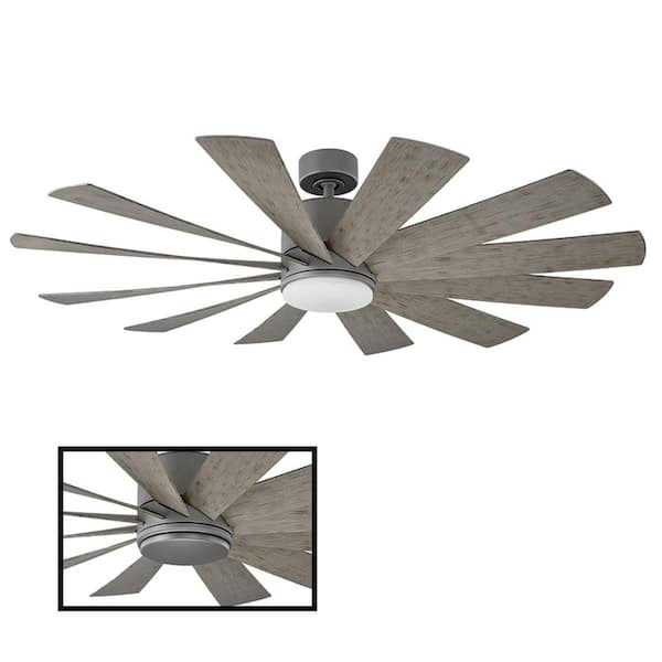 Modern Forms Windflower 60 in. Smart Indoor/Outdoor 12-Blade Ceiling Fan Graphite Weathered Grey with 3000K LED and Remote Control