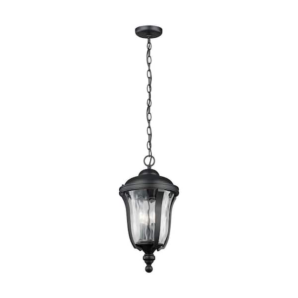 Generation Lighting Perrywood Medium 3-Light Black Hanging Lantern with Water Glass