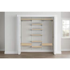 Genevieve 6 ft. Birch Adjustable Closet Organizer Double Long Hanging Rods with Shoe Rack and 6 Shelves