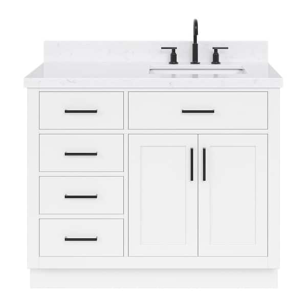 Hepburn 42 in. W x 22 in. D x 36 in. H Single Sink Freestanding Bath Vanity in White with Carrara Quartz Top
