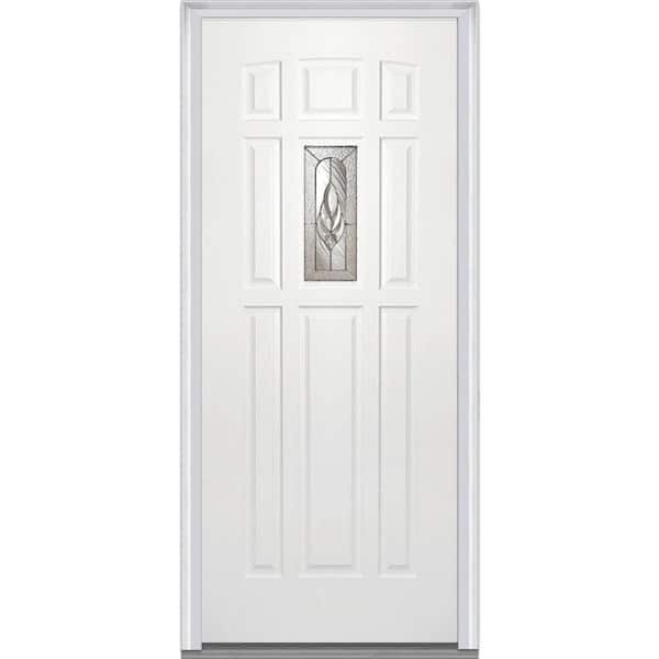 MMI Door 36 in. x 80 in. Brentwood Left-Hand 1/4 Lite 8-Panel Classic Primed Fiberglass Smooth Prehung Front Door